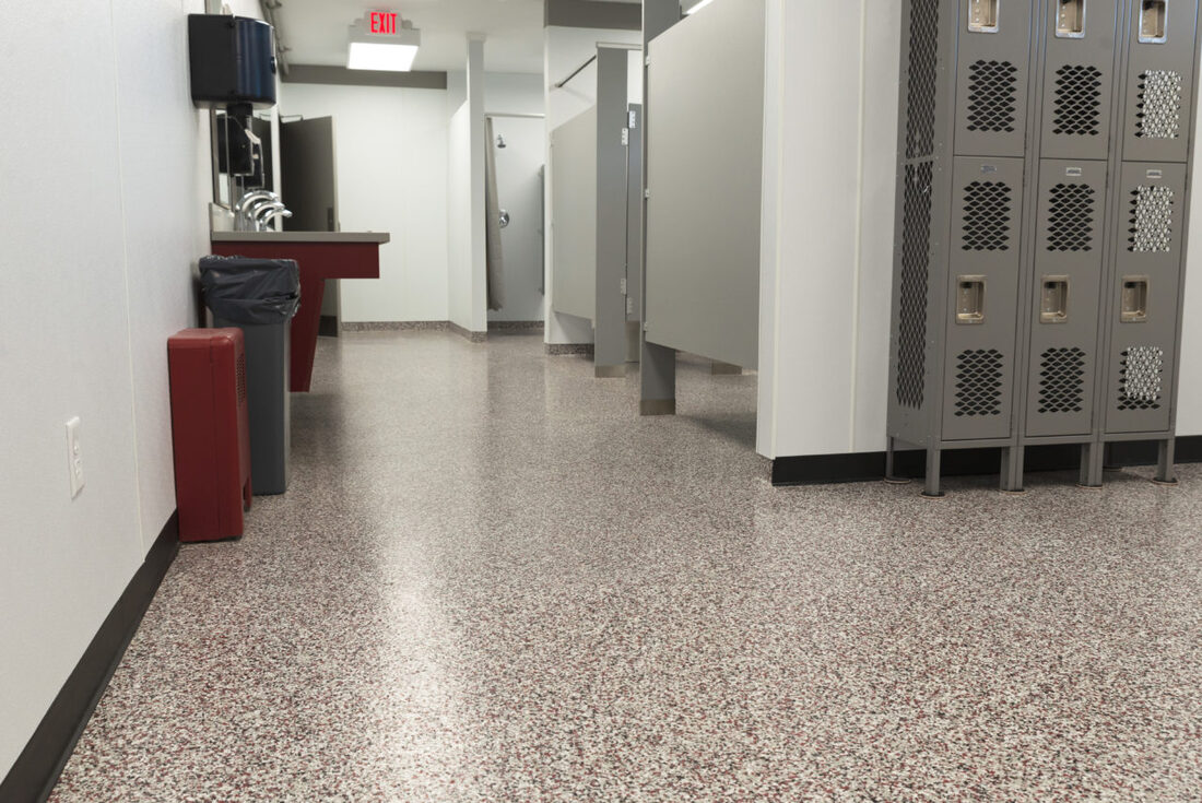 commercial restroom epozy flake flooring cheetah floor systems inc orig